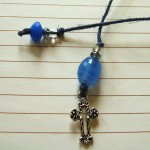 Blue Cross Beaded Thong Bookmark by Denise Chaney