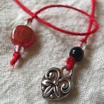 Red & Black w/ Heart Beaded Thong Bookmark by Denise Chaney