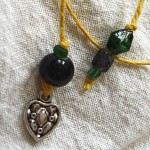 Yellow & Green w/ Heart Beaded Thong Bookmark by Denise Chaney